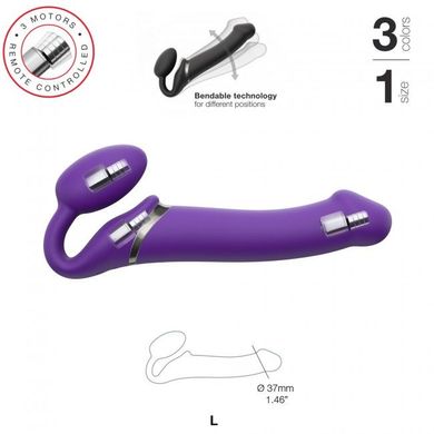 Безремний страпон із вібрацією Strap-On-Me Vibrating Violet L, діаметр 3,7 см, пульт ДК, регульовані