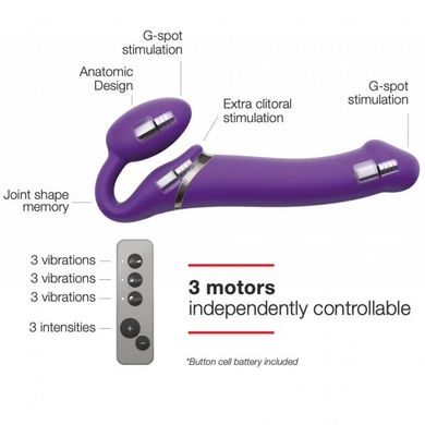 Безремний страпон із вібрацією Strap-On-Me Vibrating Violet XL, діаметр 4,5 см, пульт ДК, регулюємо