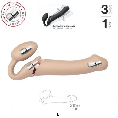 Безремний страпон із вібрацією Strap-On-Me Vibrating Flesh L, діаметр 3,7 см, пульт ДК, регульований