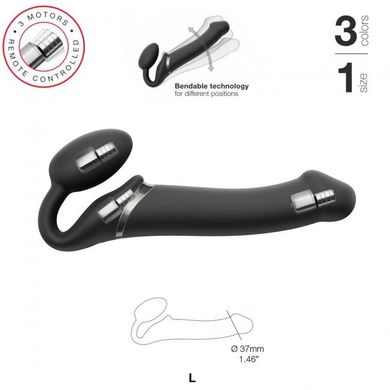 Безремний страпон із вібрацією Strap-On-Me Vibrating Black L, діаметр 3,7 см, пульт ДК, регульований
