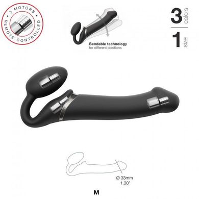 Безремний страпон із вібрацією Strap-On-Me Vibrating Black M, діаметр 3,3 см, пульт ДК, регульований