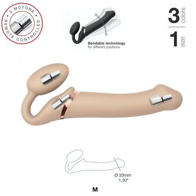 Безремний страпон із вібрацією Strap-On-Me Vibrating Flesh M, діаметр 3,3 см, пульт ДК, регульований